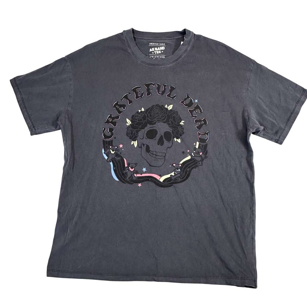 NWT American Eagle Grateful Dead Band Tee Charcoal Gray Skull Bears Shirt L/XL